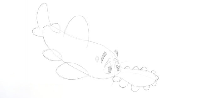 Как нарисовать мультяшную пилоносую акулу: нарисуйте зубы