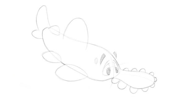 Как нарисовать мультяшную пилоносую акулу: обведите контуры