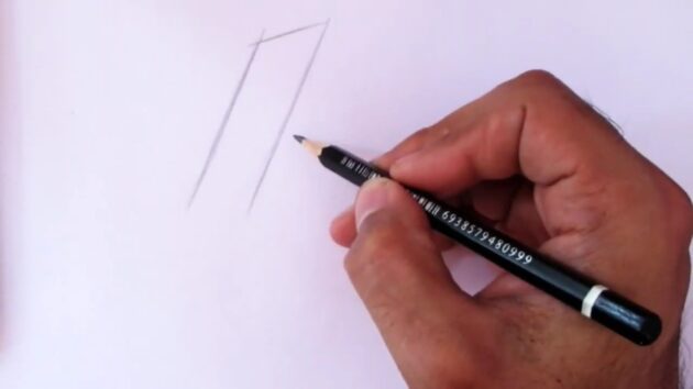 Как нарисовать нос, расположенный вполоборота: нарисуйте две скошенные вертикальные линии и соедините их