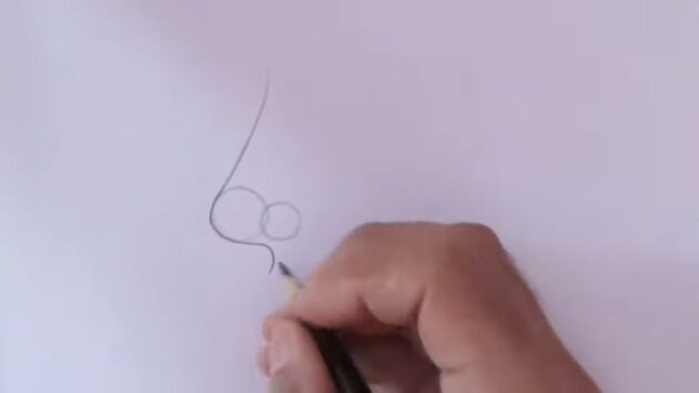 Как нарисовать нос в профиль: нарисуйте изогнутую линию под кругами