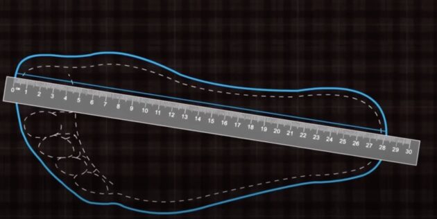 Как узнать размер ноги: измерьте линейкой расстояние между самыми дальними точками на обоих чертежах