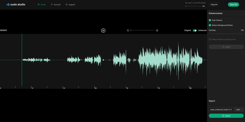 Нейросети для улучшения качества звука: Audo Studio