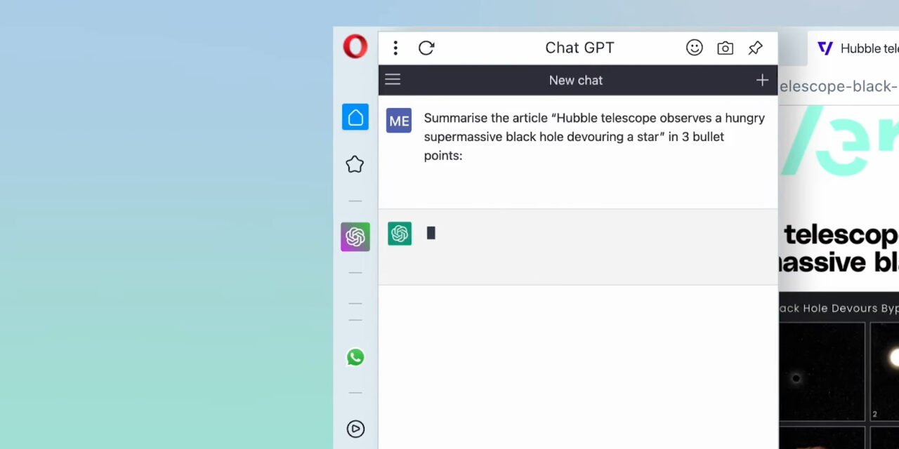 Opera integra ChatGPT para relatar brevemente artículos en el navegador