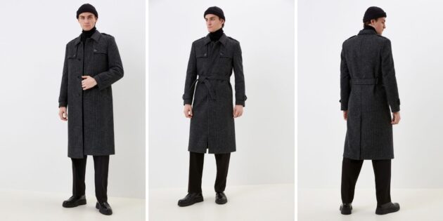 Удлинённое мужское пальто с поясом