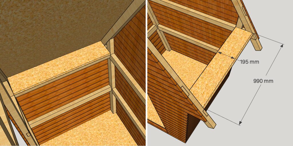 Остатки OSB используйте для обшивки пространства между стеной и крышей