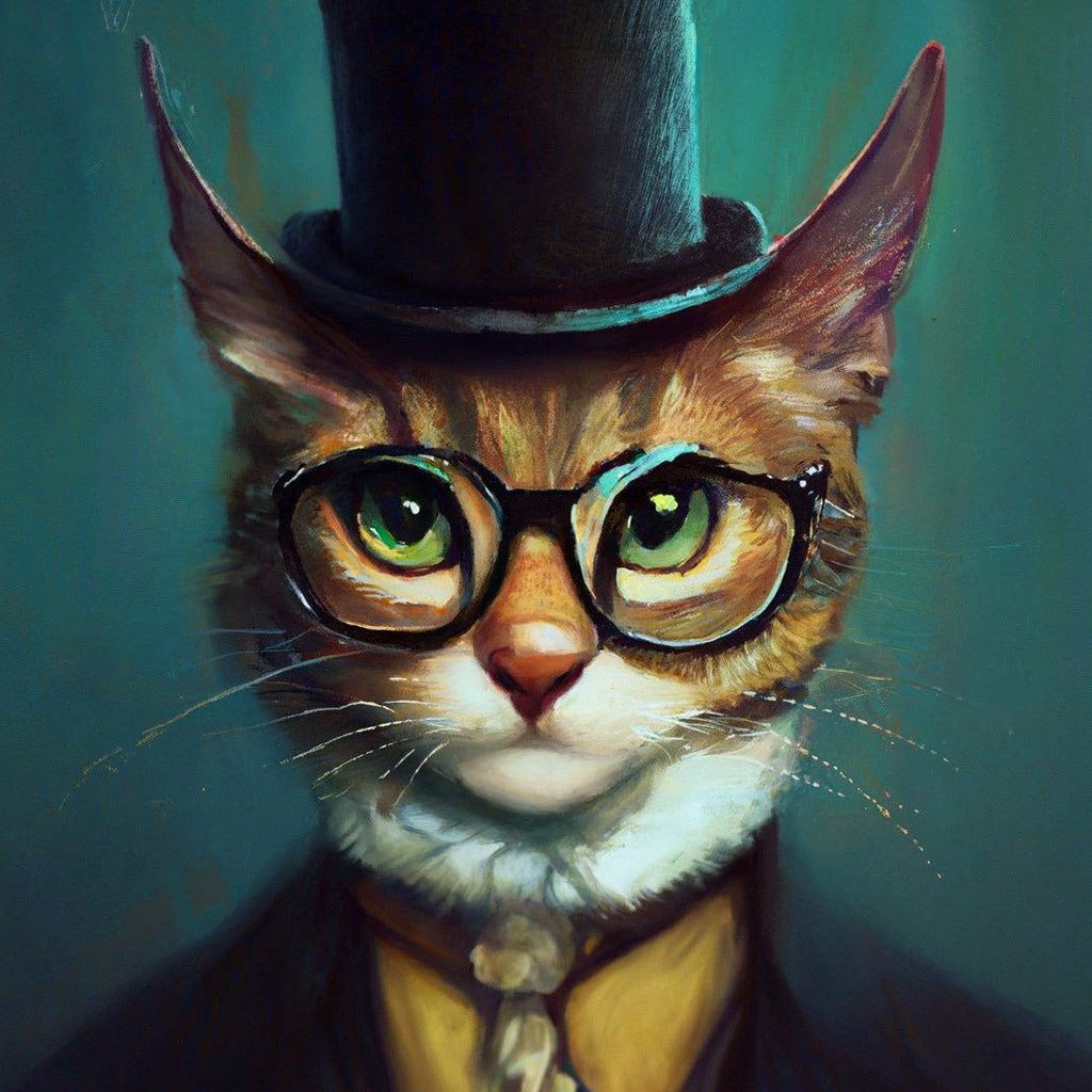 Сгенерированное нейросетью «Шедеврум» изображение по запросу «Кошка в шапке и очках»
