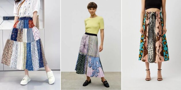 Модные юбки — 2023: юбки с несочетаемыми принтами 