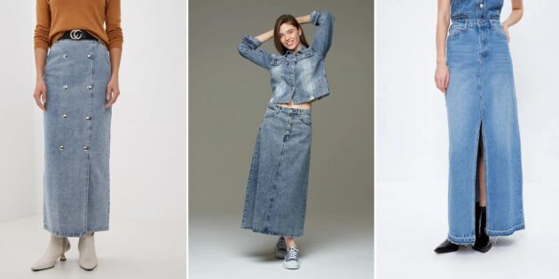 Модные юбки — 2023: джинсовые юбки макси 