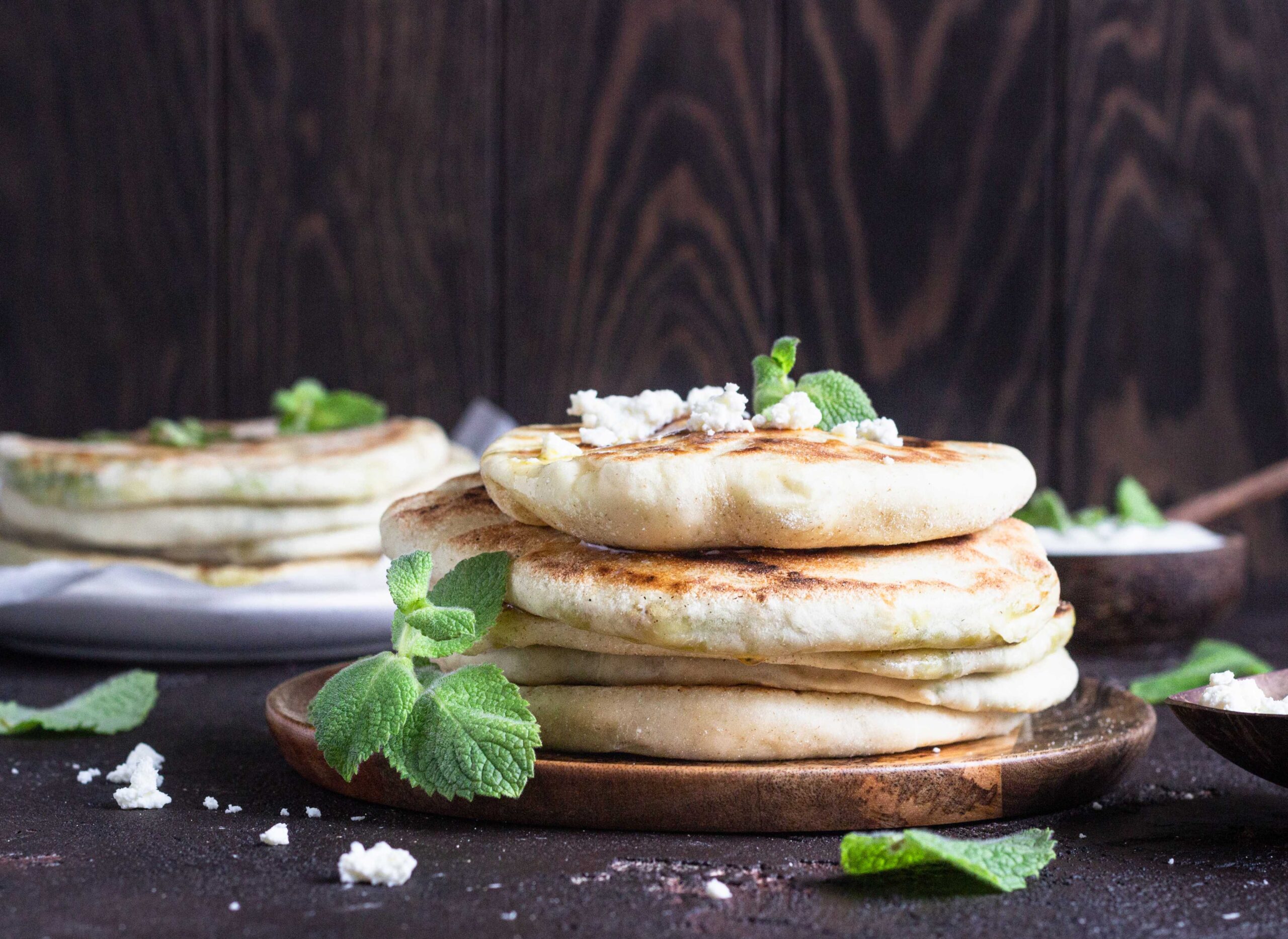 Лепёшки с зеленью, фетой и творогом