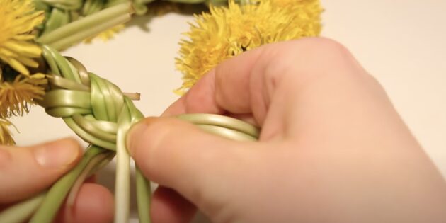 Как сделать венок из одуванчиков или других цветов: свободные концы заплетите в косичку