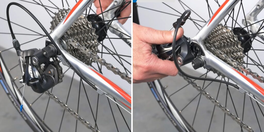 Как заклеить камеру велосипеда: приподнимите задний переключатель и вытащите колесо
