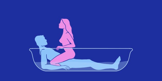 Секс в ванной: сидя со скрещенными ногами