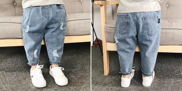 Детская одежда: джинсы с потёртостями 