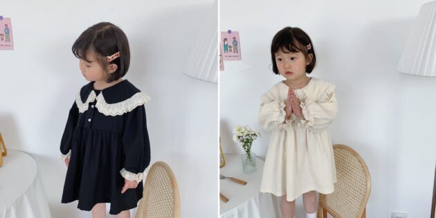 Детская одежда: платье с кружевной отделкой 