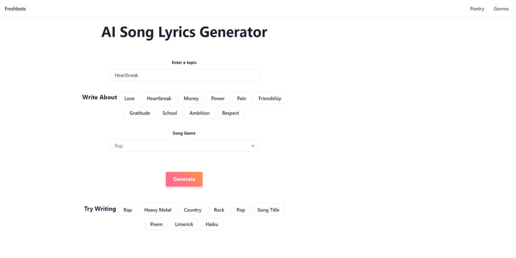 Нейросети для написания текстов песен: AI Song Lyrics Generator