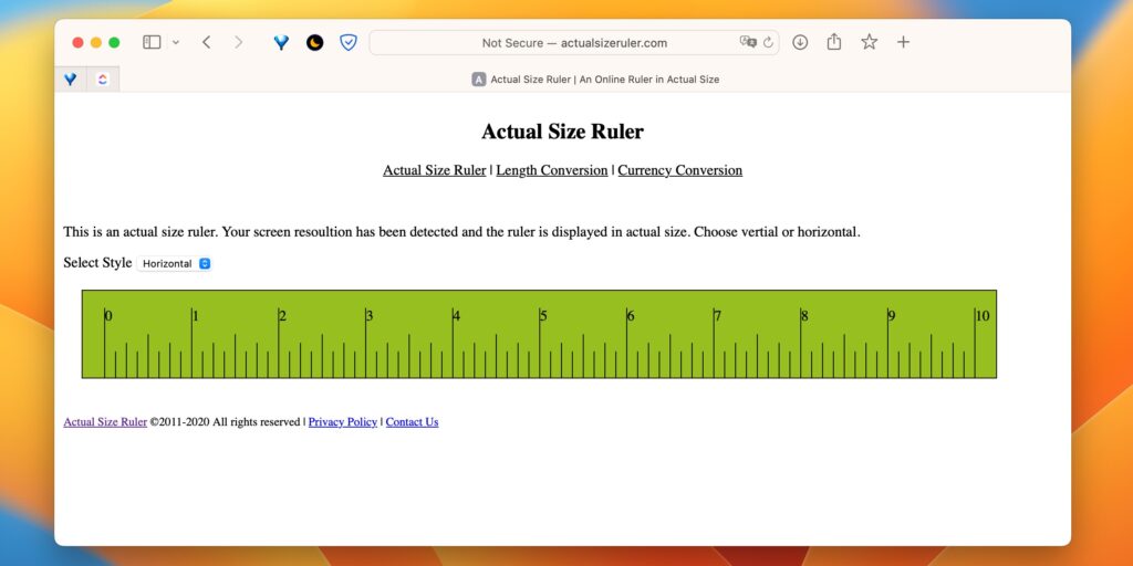 Инструмент Actual Size Ruler