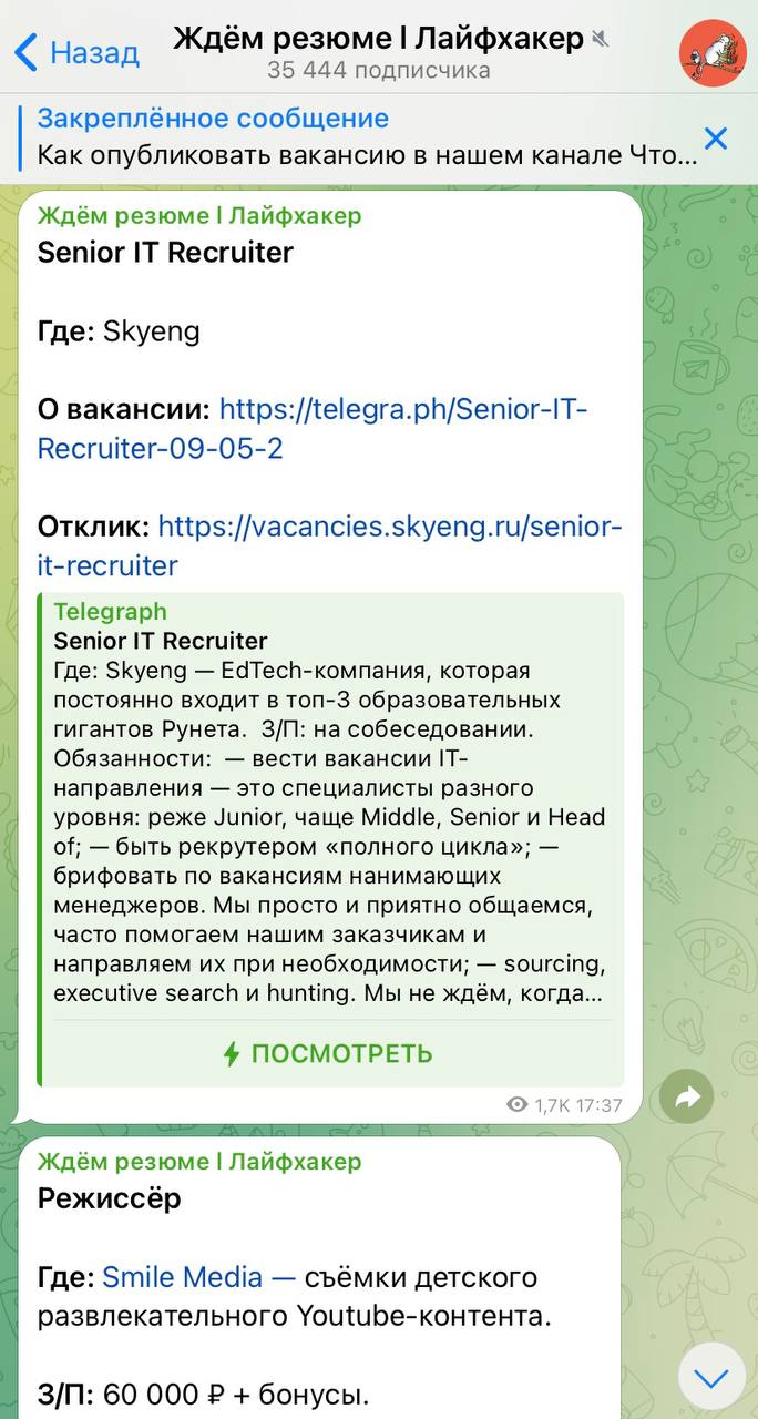 Телеграм-канал «Ждём резюме»