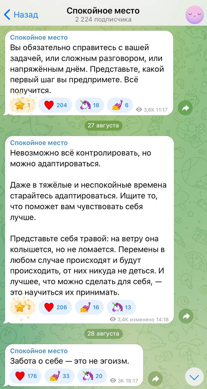 Телеграм-канал «Спокойное место»