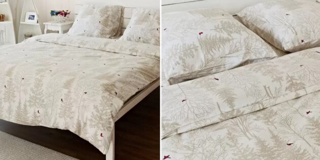 Комплект постельного белья из фланели с цветочными принтами 