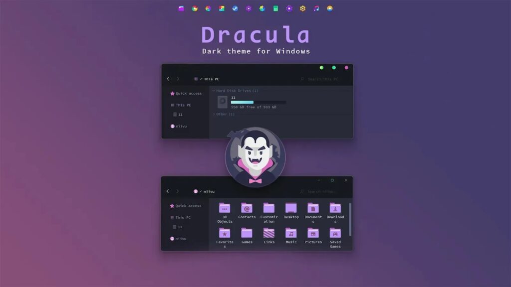 Сторонние темы для Windows 11: Dracula