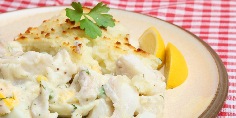 Casserole with potatoes, fish and eggs