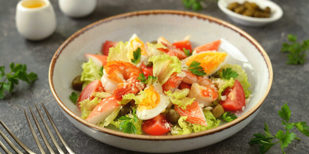 Салат с креветками и крабовыми палочками: лучшие рецепты салатов