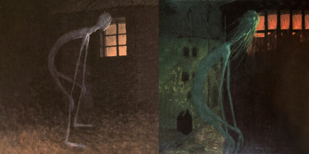 Слева: «Смерть, глядящая в окно умирающего», справа «Дух умершей матери»