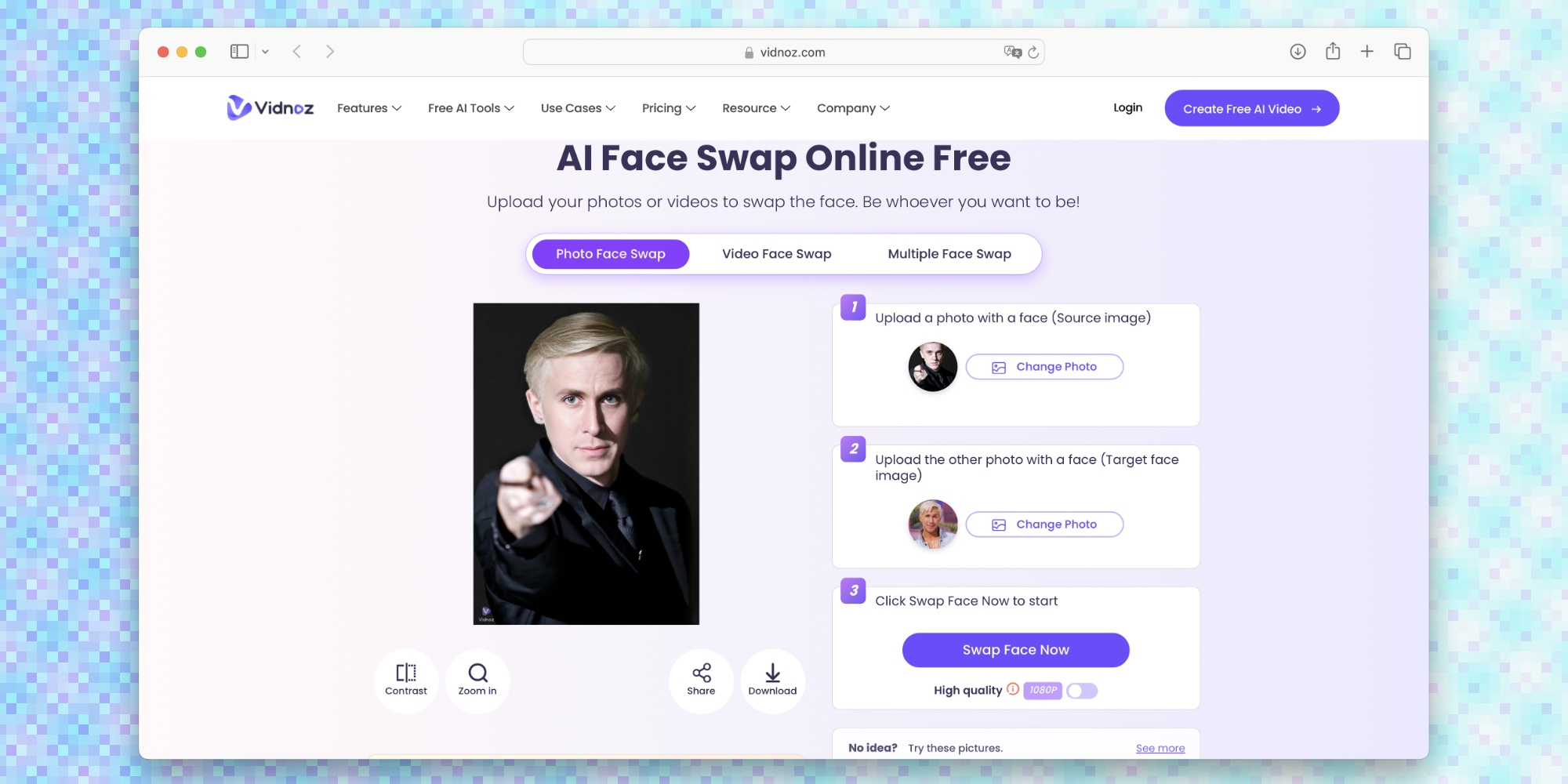 Vidnoz AI Face Swap — ИИ для замены лица 