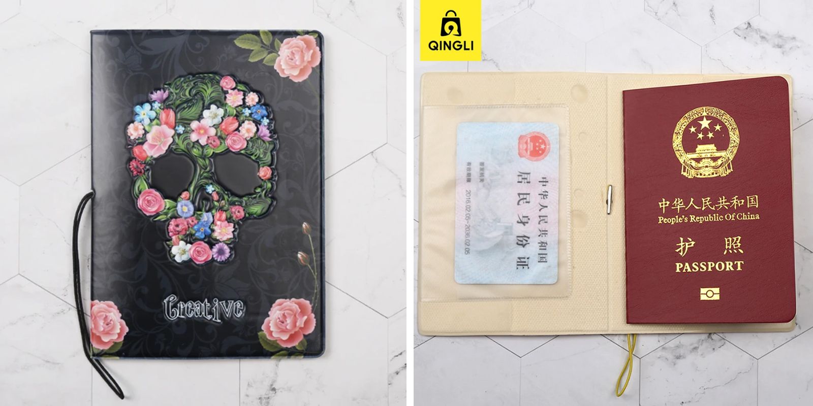 Обложка на паспорт с черепом и цветами