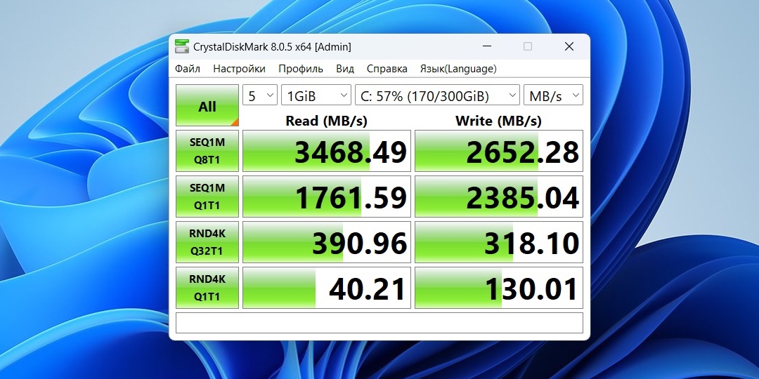 Скорость чтения и записи SSD в Tecno Megabook K16S AMD