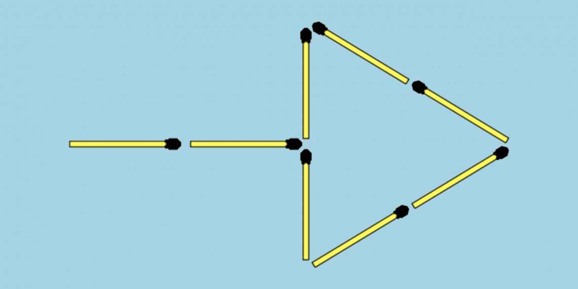 Головоломки со спичками: передвиньте четыре спички так, чтобы превратить одну стрелу в две поменьше.