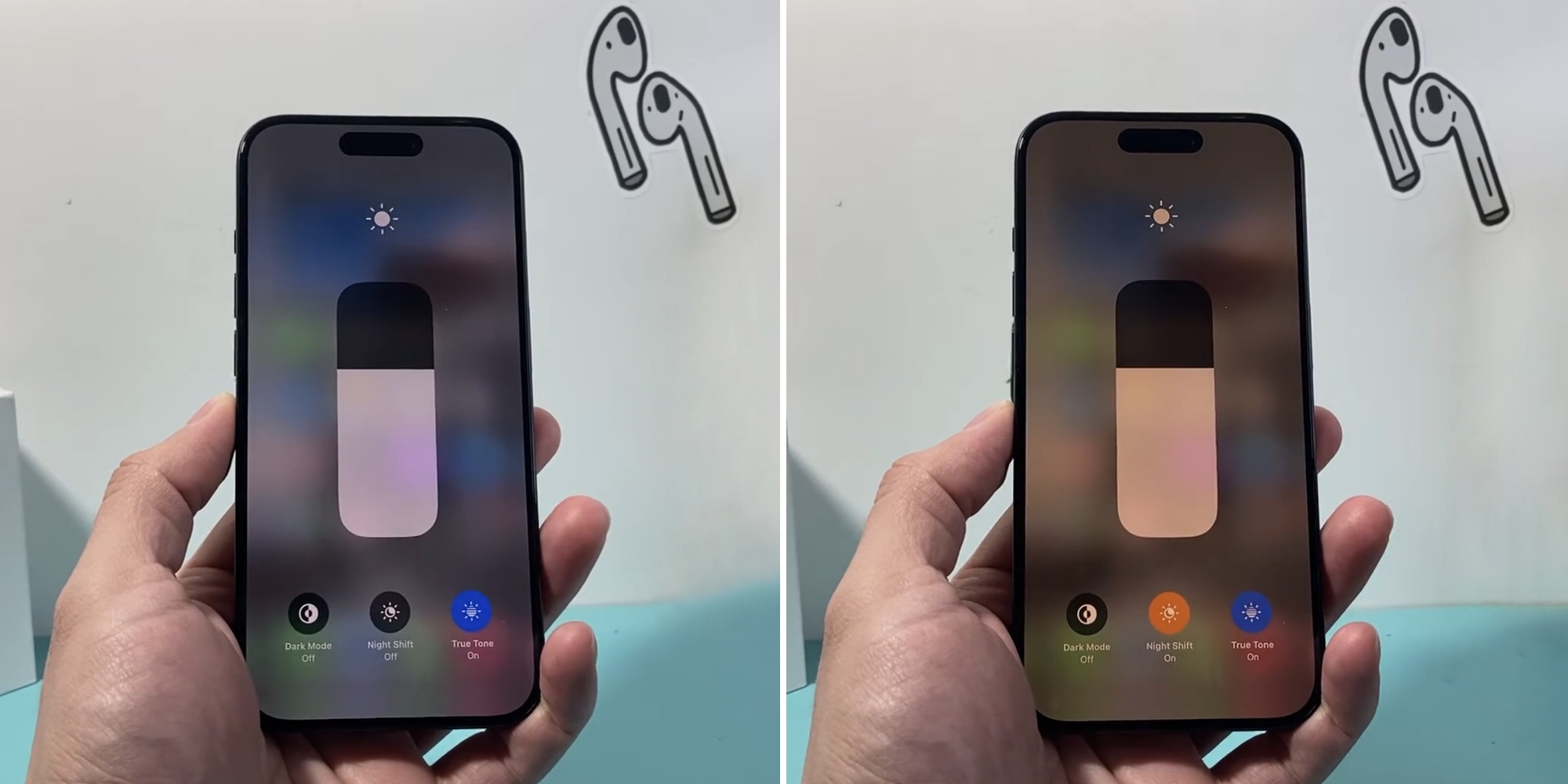 Экран iPhone с Night Shift и без