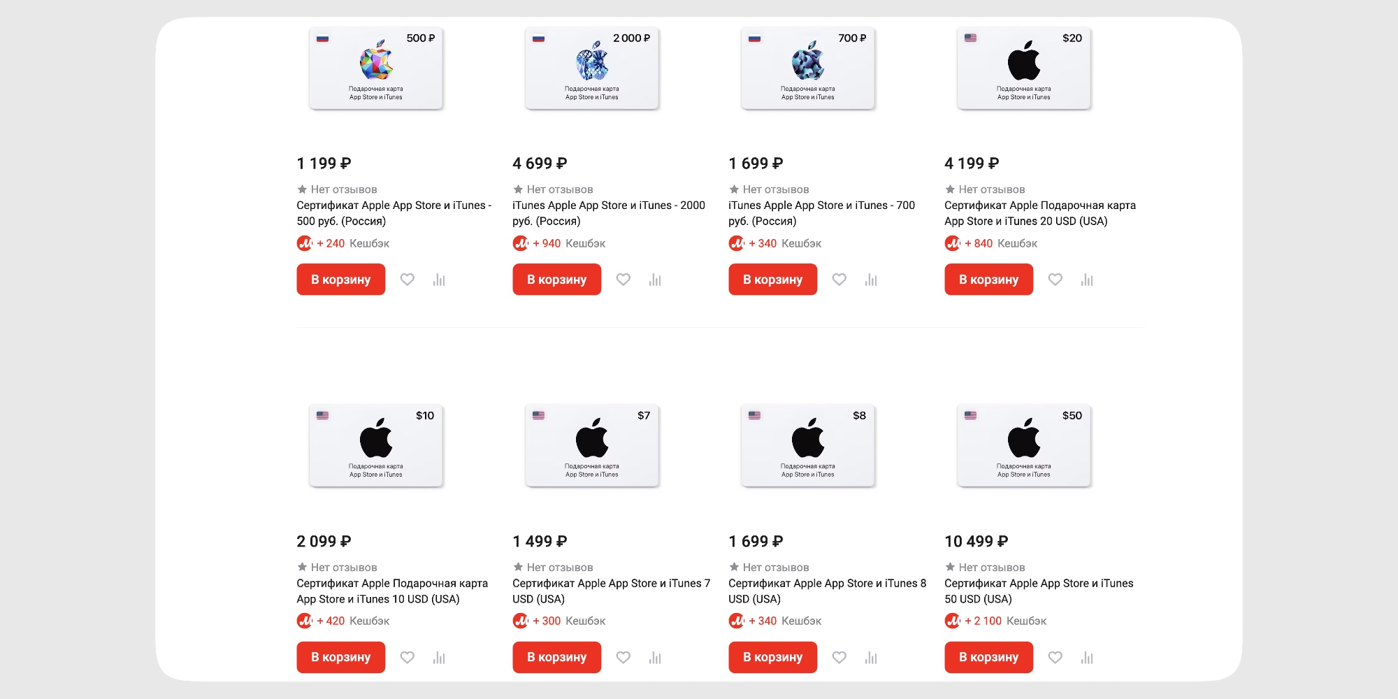 Готовые подарочные карты в App Store