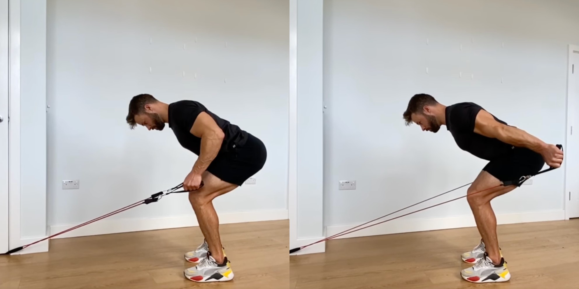 Разгибание рук с эспандером в наклоне