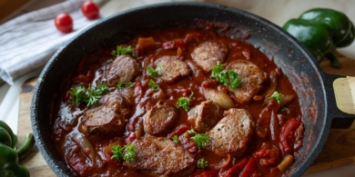 Горячее на ужин из свиной вырезки и овощного соуса