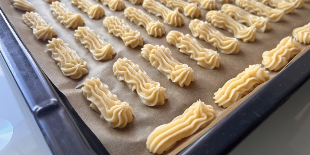 Торт «Дамские пальчики», классический рецепт: Отсадите тесто на противень