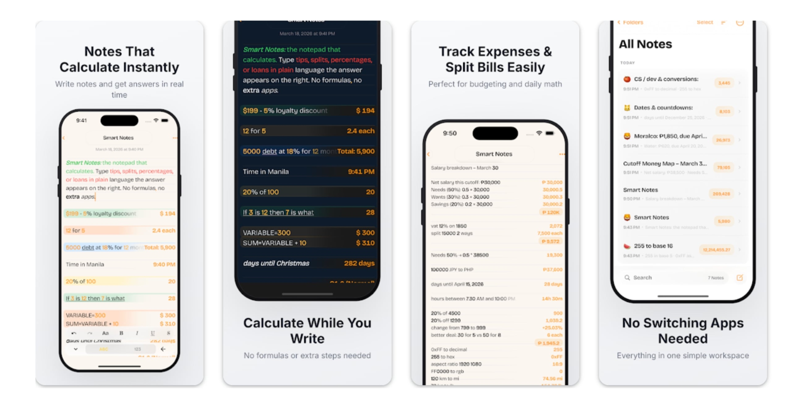 Приложение NoteCalc для Android