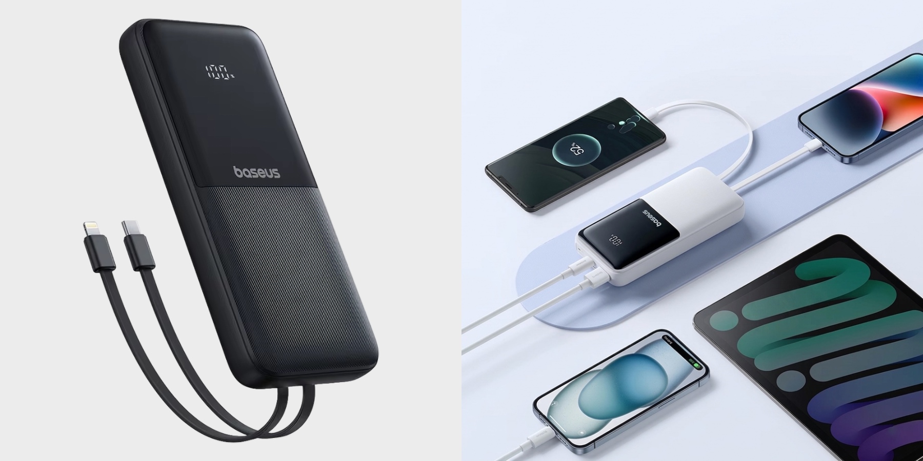 Пауэрбанк Baseus на 20 000 мА·ч с двумя кабелями