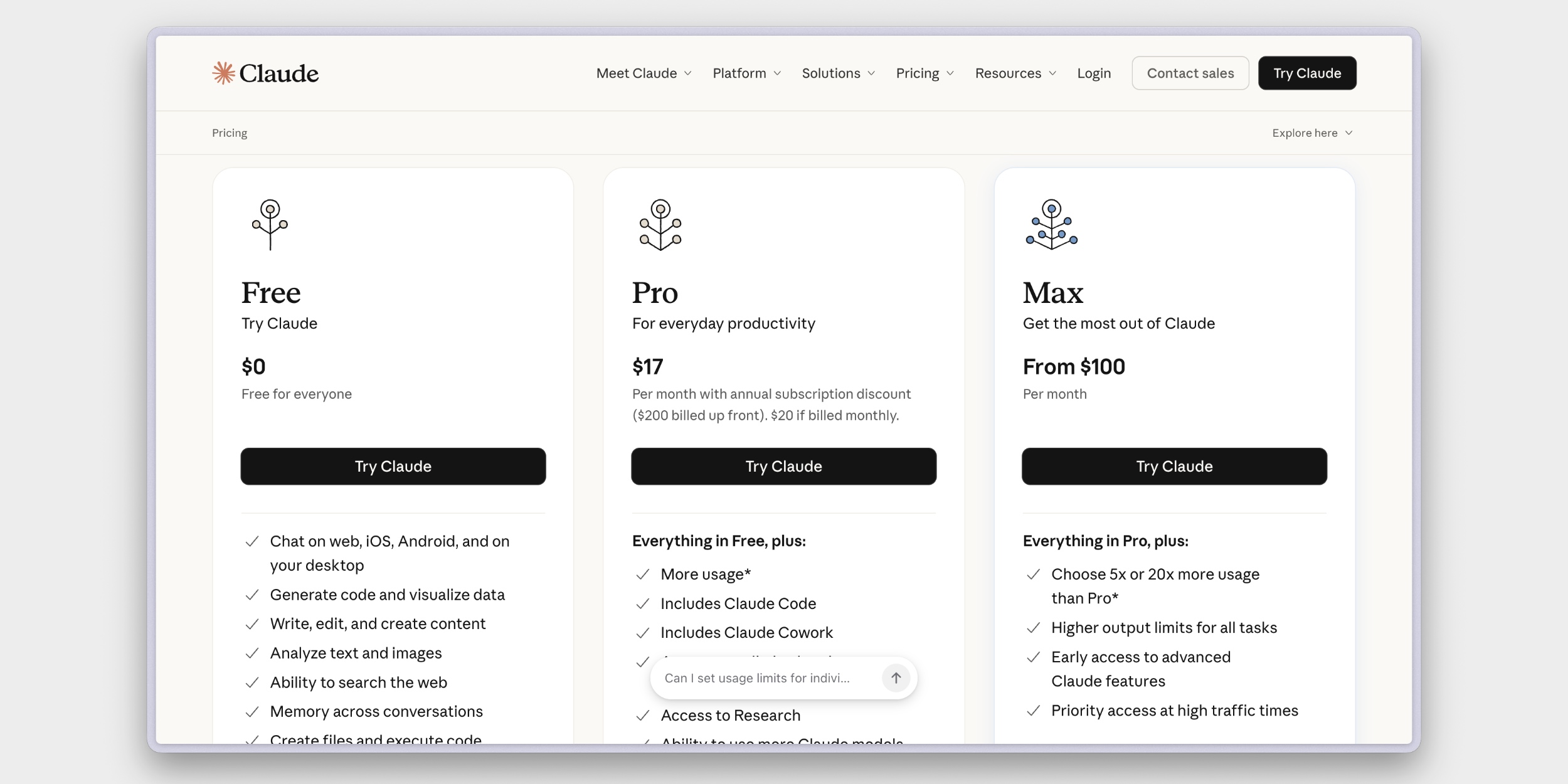 Тарифы нейросети Claude