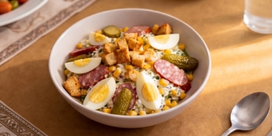 Нереально вкусный салат из колбасок, яиц и огурчиков за 20 минут