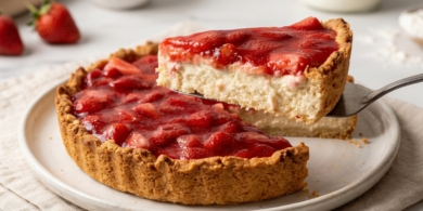 Рецепт песочного пирога с творогом и клубникой