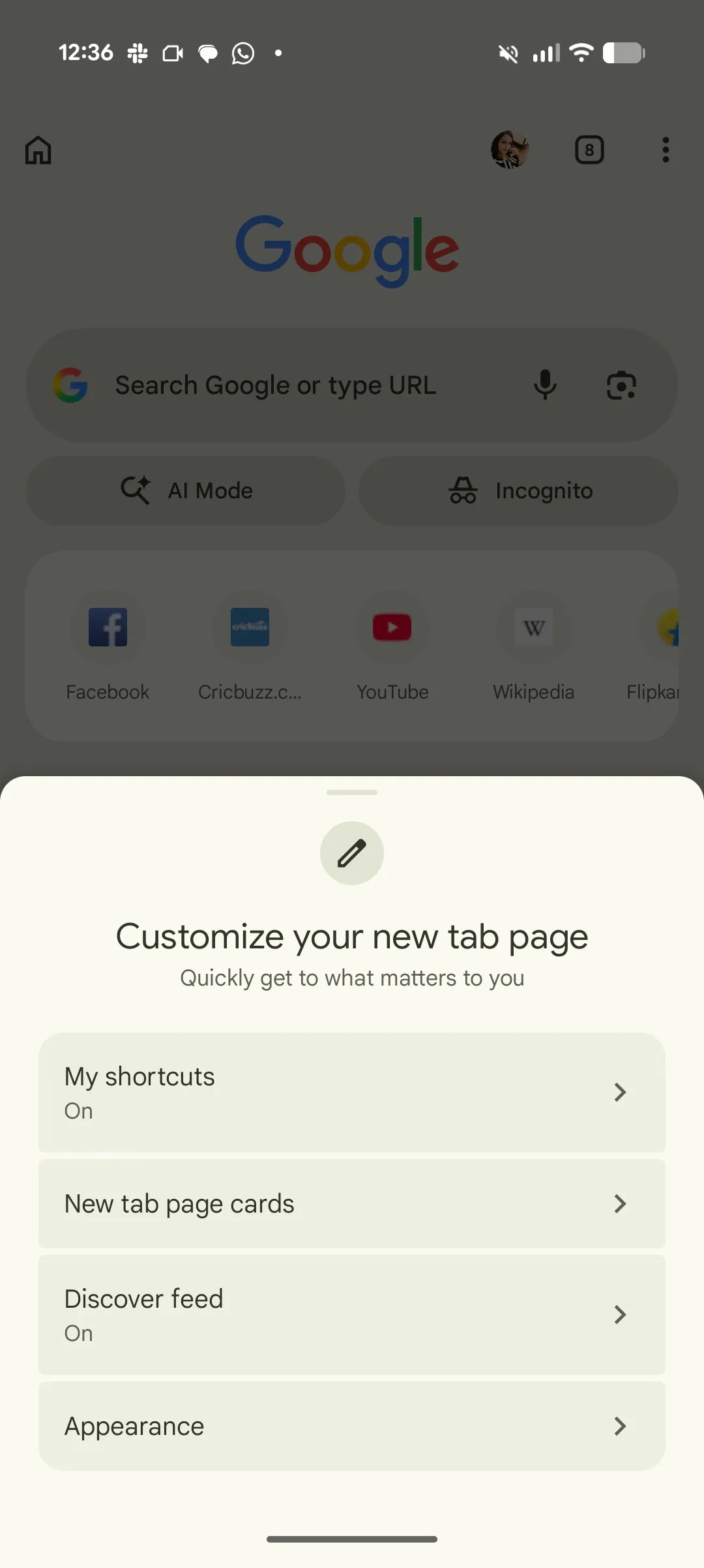 В Chrome для Android появилась персонализация главного экрана