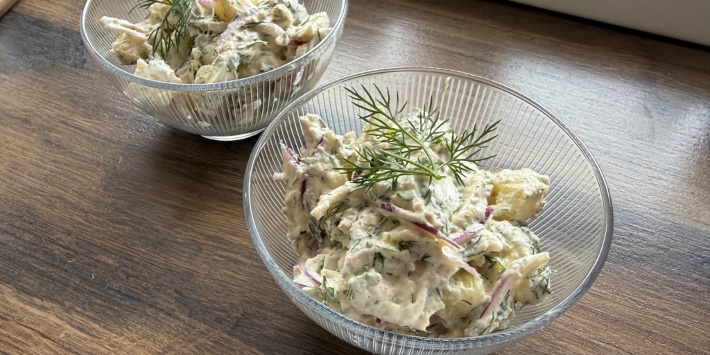Пикантный картофельный салат с нежной яичной заправкой