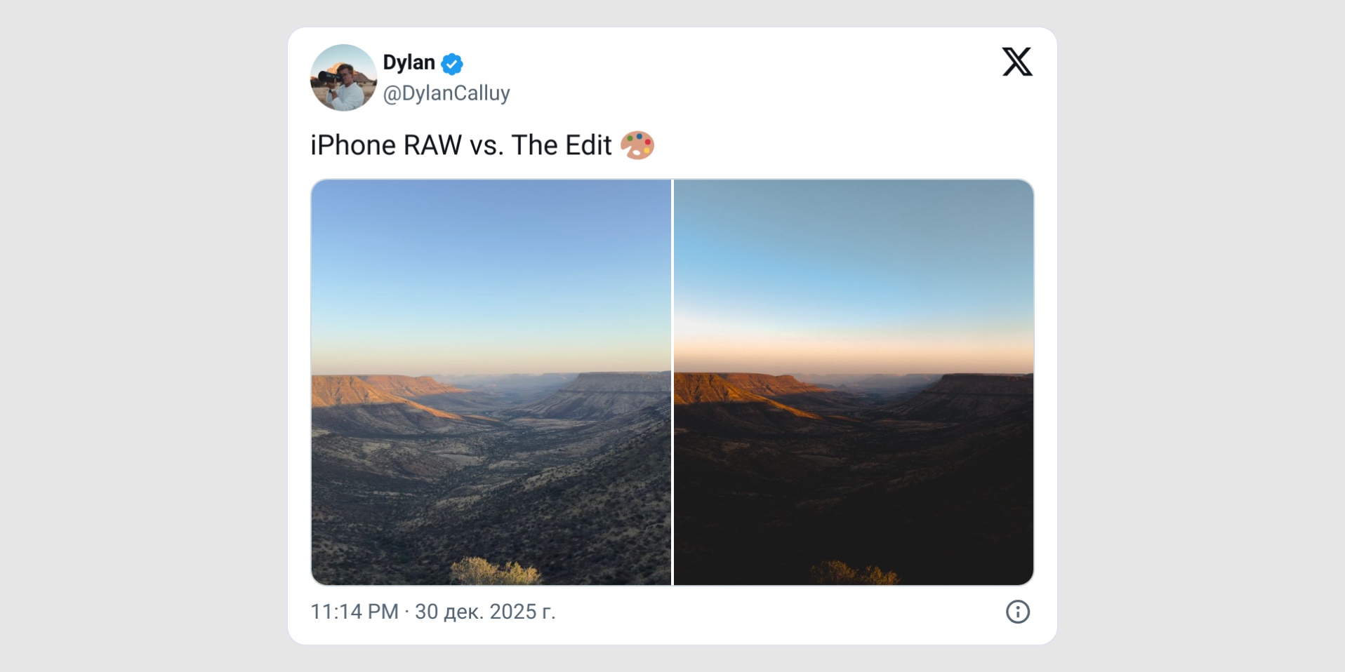 ИИ-обработка фото: RAW-фото на iPhone и его обработанная версия