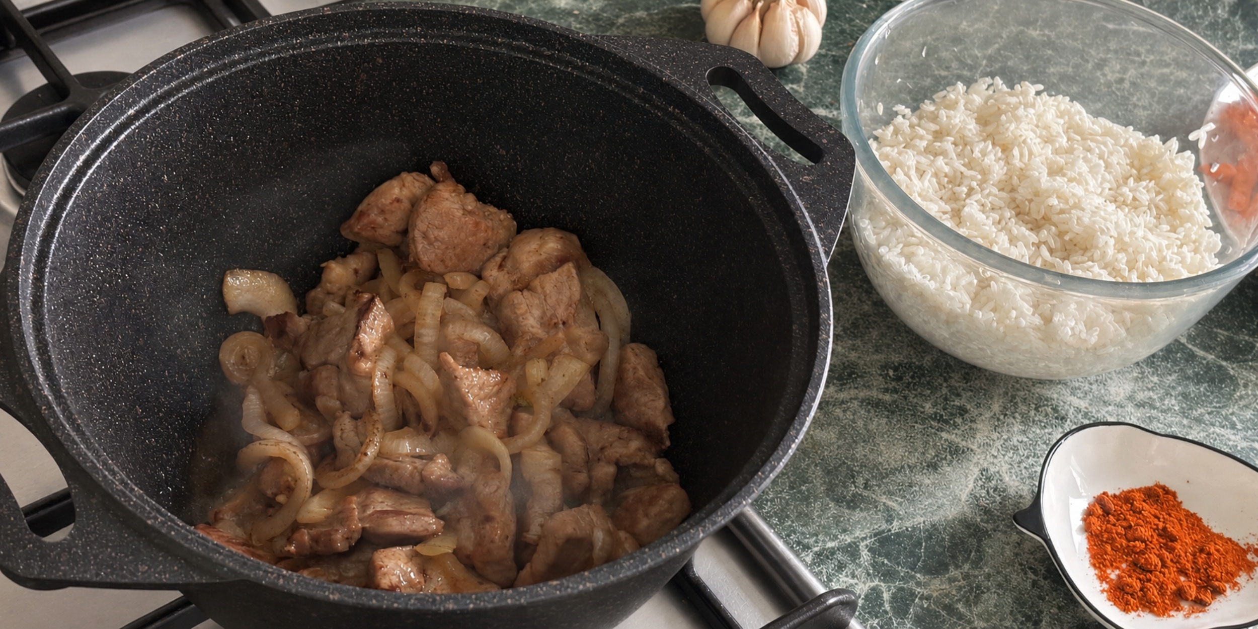 Лук для плова из свинины в казане Лук для плова из свинины в казане