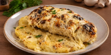 Бесподобное куриное филе в йогуртовом маринаде с картошкой и грибами
