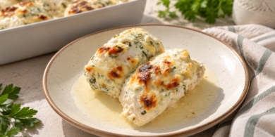 Сочные куриные рулетики с сыром под сметанным соусом