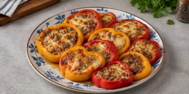 Фаршированные перцы кольцами с фаршем на сковороде