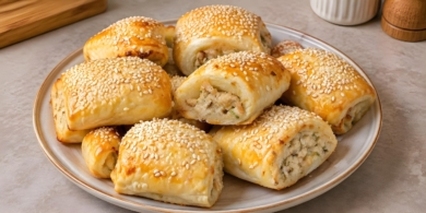 Мини-булочки из слоёного теста с консервированным тунцом